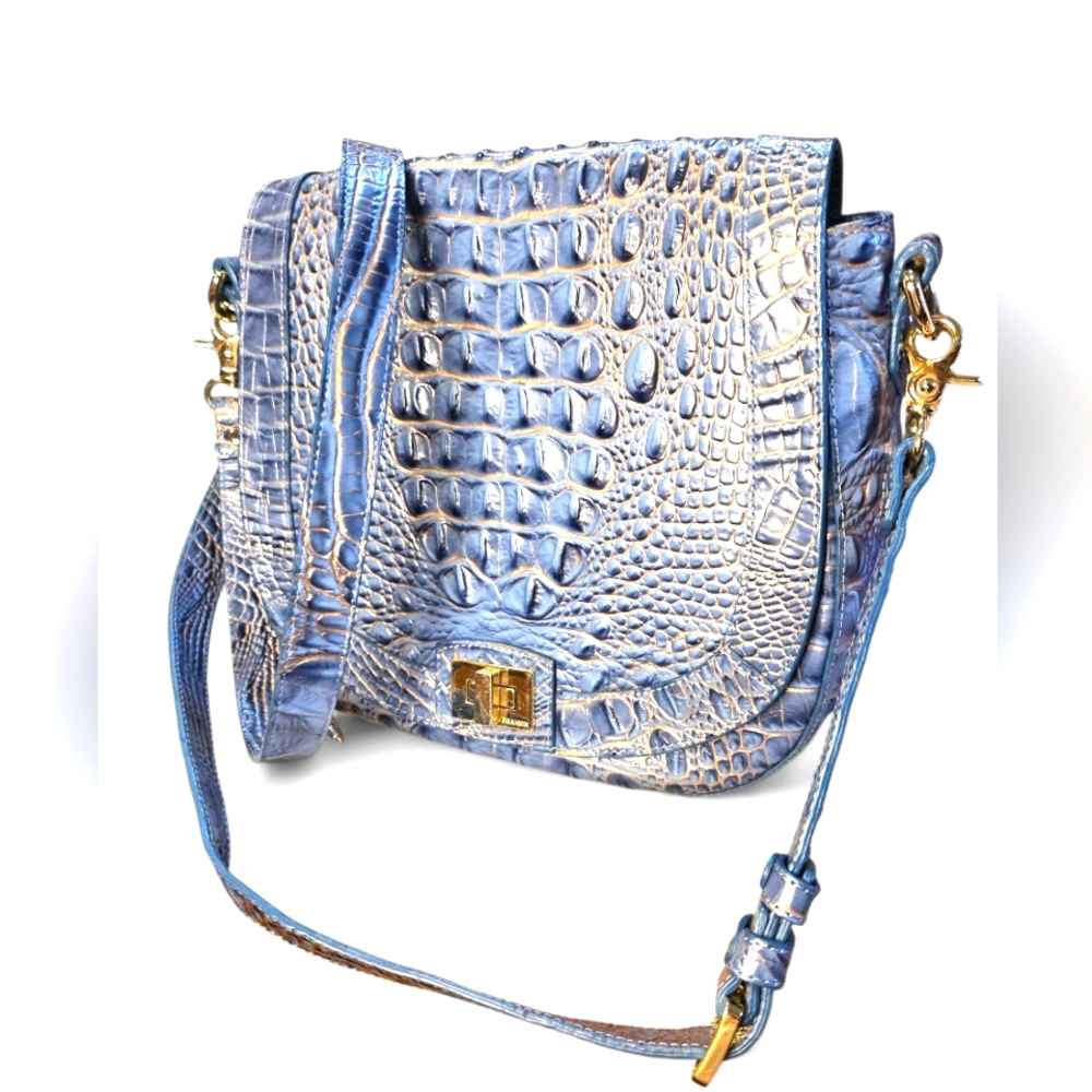 Brahmin Briar Croc Embossed Leather Heavenly Blue Ombre Melbourne Crossbody - Picture 4 of 9
